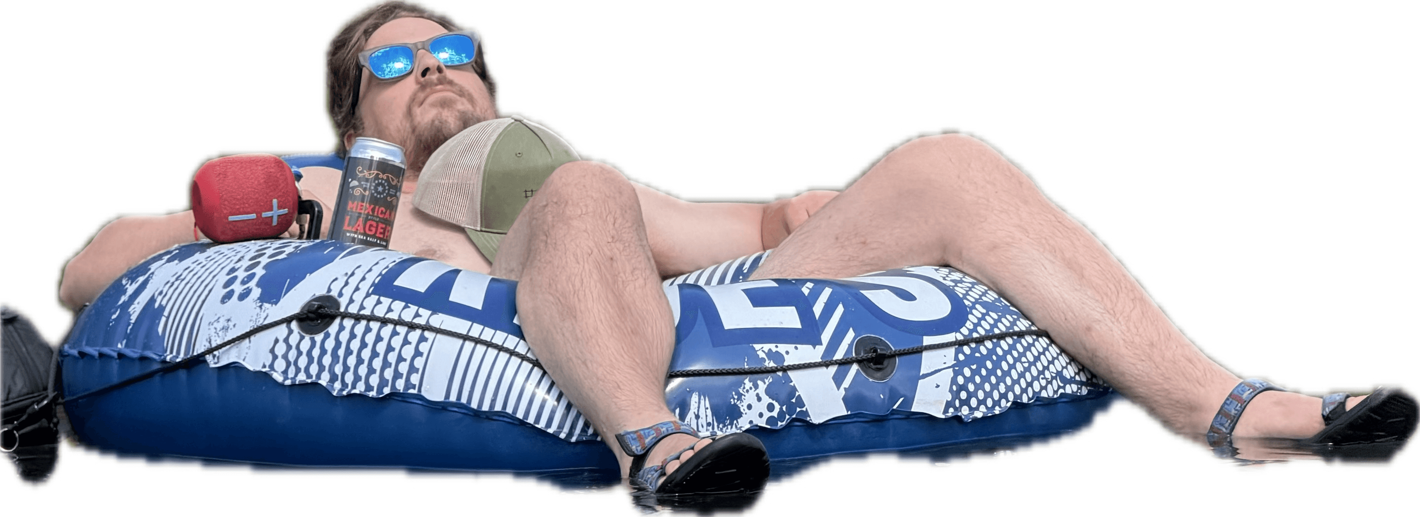 Edgar Gangware floating the White River in an inflatable tube